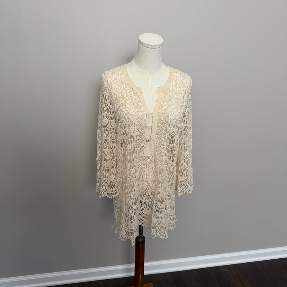 Step In Style Top Tunic Crocheted Swim Coverup Boho Bohemian Travel Resort Cream
